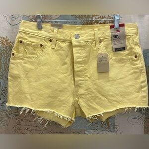 Levis Brand New Sunshine Yellow Button Fly 501 Jean Shorts Highrise 32 Plus